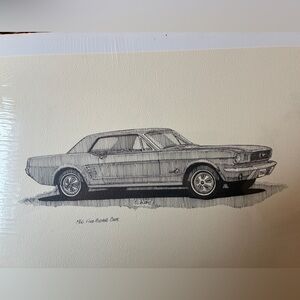 Classic Car Illustration in Black and White 1966 Ford Mustang Coupe